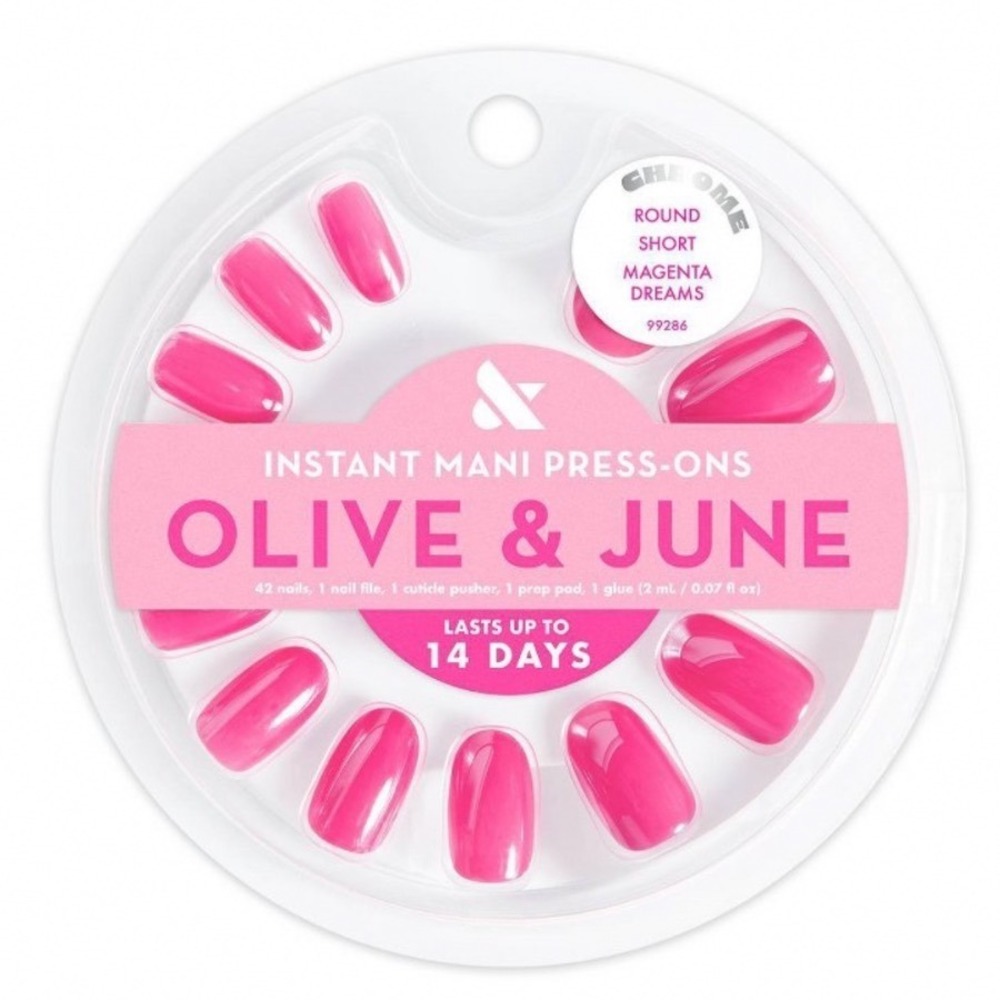 Olive & June Instant Mani Press-On Nails Magenta Dreams Chrome Round Short